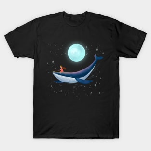 Fishing With Whale drak Design animal cute art T-Shirt